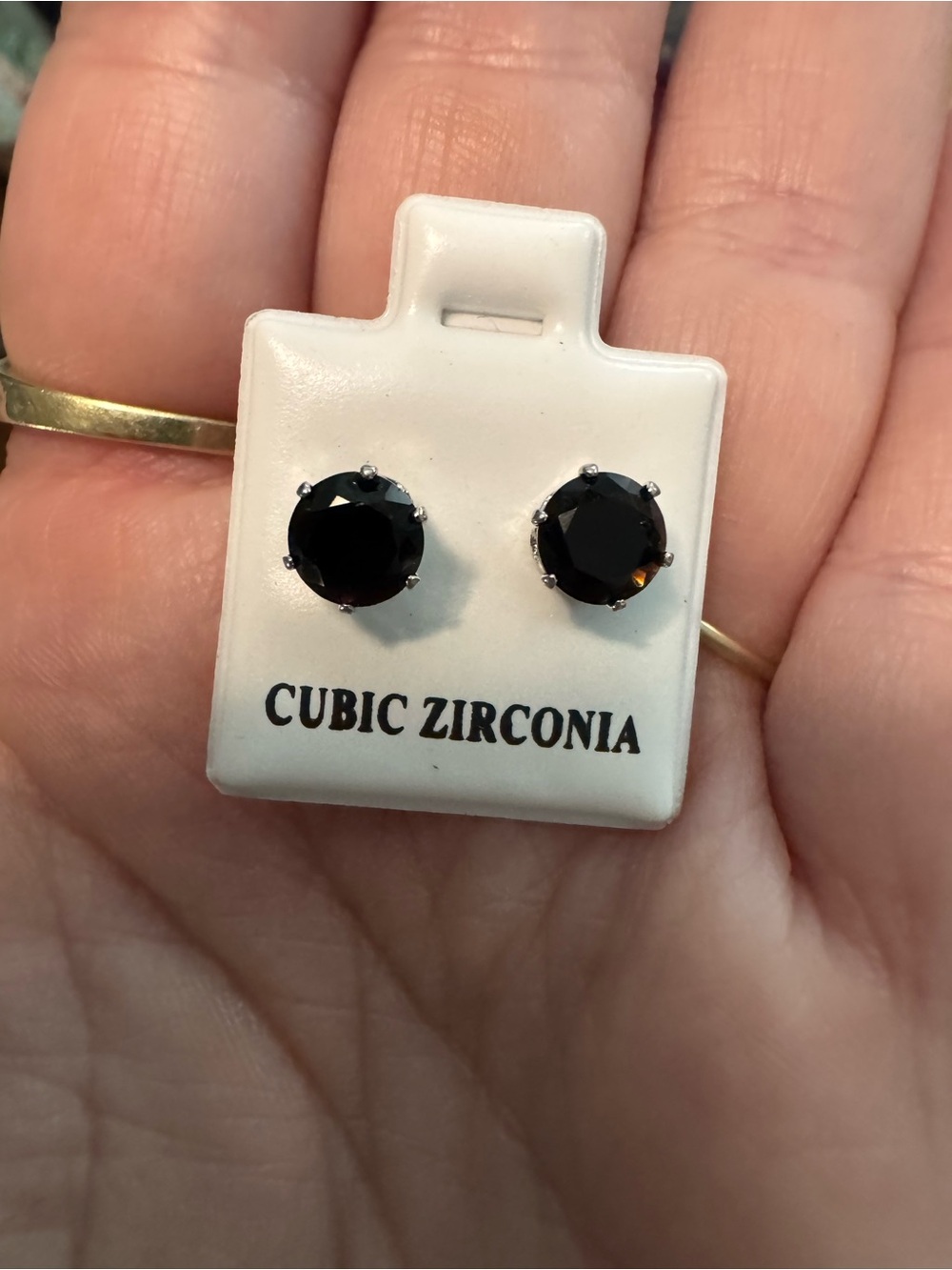 BRAND NEW BLACK CUBIC ZERCONIA STUD EARRINGS .925 sterling silver